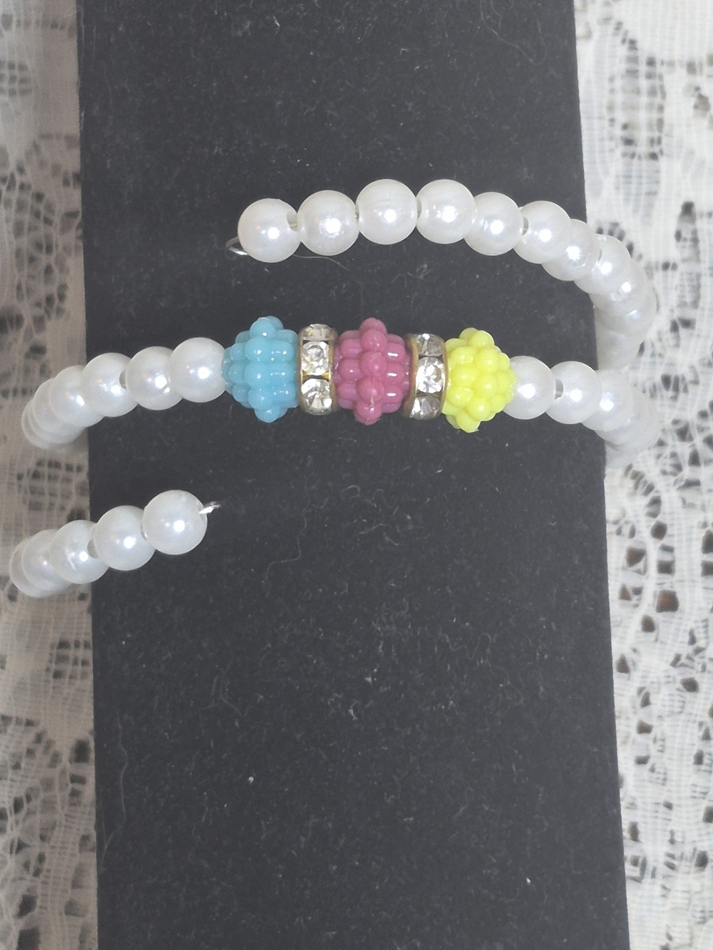 Handmade Faux Pearl Memory Wire Coil Wrap Bracelet - Fits 5.75" to 8"